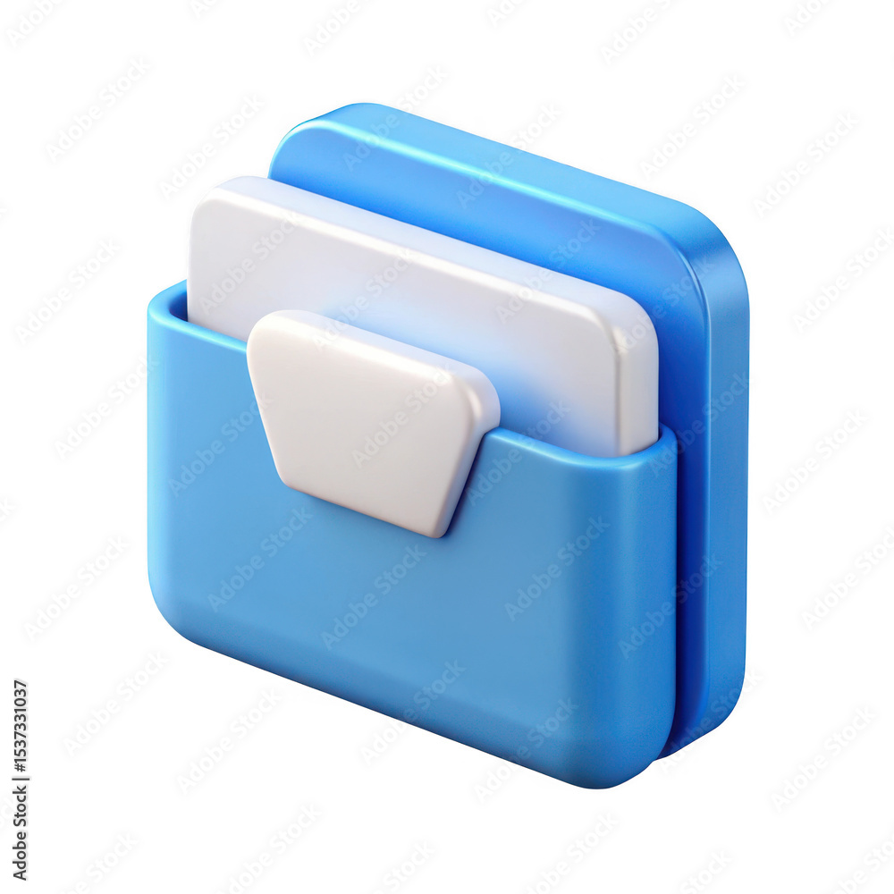 Poster 3d render of a blue file folder icon isolated on transparent background