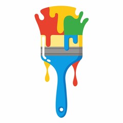 Colorful paintbrush with dripping vibrant colors art on white background