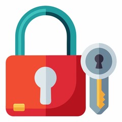 Lock and key security system access control concept on white background