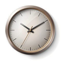 realistic wall clock with metal frame and shadow isolated on transparent background
