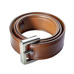 3d belt buckle with leather strap and shadow isolated on transparent background