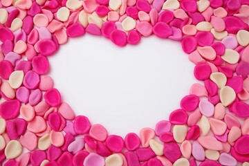 Heart-shaped arrangement of pink and cream petals.