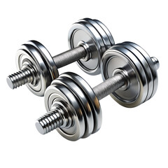 3d dumbbell pair with steel texture and shadow isolated on transparent background
