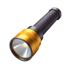 3d flashlight with button and soft light shadow isolated on transparent background