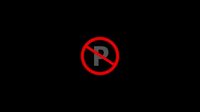 No parking sign animation symbol on Green screen background. Alpha