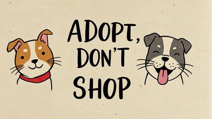 Animated pets promote animal adoption with playful expressions and heartfelt message