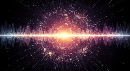 Fototapeta premium Abstract Waveform Burst - Symbolizing data flow, technological advancement, neural networks, AI processing, and energy transmission. A dynamic, abstract