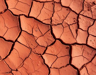 Close-up of cracked, dry reddish-brown earth with an intricate network of fissures