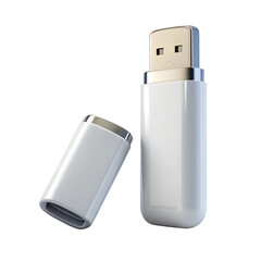 3d usb flash drive with cap and drop shadow isolated on transparent background