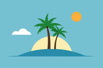 Fototapeta premium Tropical Island Paradise Sunset, Palm Trees, and Ocean Breezes