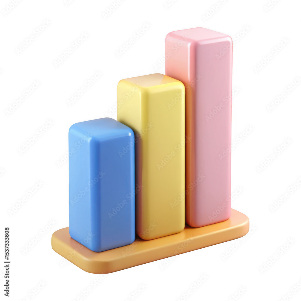 Poster 3d pastel color bar graph chart isolated on transparent background