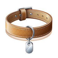 realistic dog collar with tag and shadow isolated on transparent background