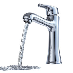  Faucet with water drop close up isolated on transparent background.