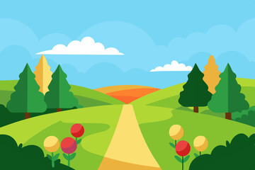 Obraz premium Serene Rolling Hills Landscape A Pathway Through Nature's Beauty