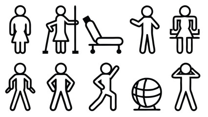 A collection of illustrated stick figures representing activities and various human actions