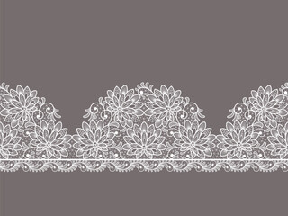 Seamless floral background with lace flowers.Vector hand made lace pattern with flowers
