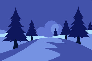 Obraz premium Serene Winter Landscape Silhouette Trees and Snowy Hills at Dusk