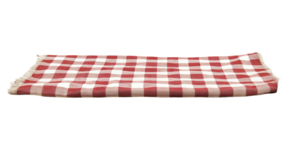 Red and White Gingham Picnic Blanket, Folded, Isolated on Black