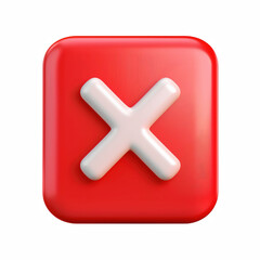 Obraz premium 3D red button with white X mark, isolated on transparent background.
