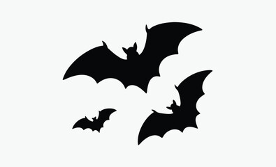 Fototapeta premium Halloween bat icons, spooky flying bats, black bat silhouettes,