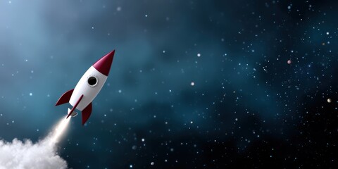 Retro Rocket Launching Into Space With Smoke Trail, Representing Innovation and New Beginnings