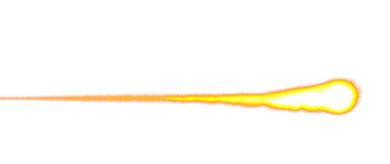 Bright fire beam effect on transparent background. Fiery horizontal energy beam with glowing edges and flame texture