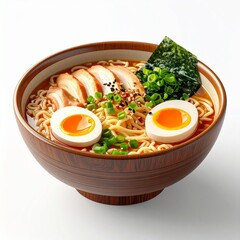 Isometric 3D Bowl of Ramen Illustration on White Background