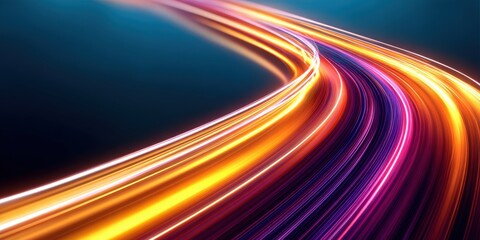 Abstract Light Streaks in Orange and Purple, Representing Speed, Innovation, and Technology