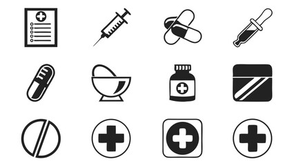 Obraz premium Medical icons set depicting healthcare elements and symbols for medical industry use