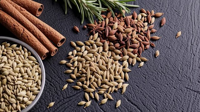 Cinematic Spices Arrangement on Dark Surface