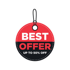 Best Offer Tag: A dynamic price tag design, showcasing a 'Best Offer' with an appealing discount up to 50%. Perfect for promotional material. 
