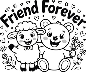 A Simple Typography Of Friend Forever. Kids' T-Shirt Design.