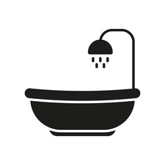 Bathtub With Showerhead Solid Icon. Bathroom Hygiene, Relaxation, And Personal Care Silhouette Symbol. Home Spa Experience. Isolated Vector Illustration