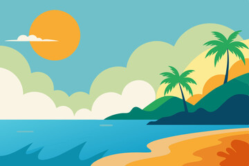 Obraz premium Tropical Beach Paradise Summer Vacation Getaway Illustration