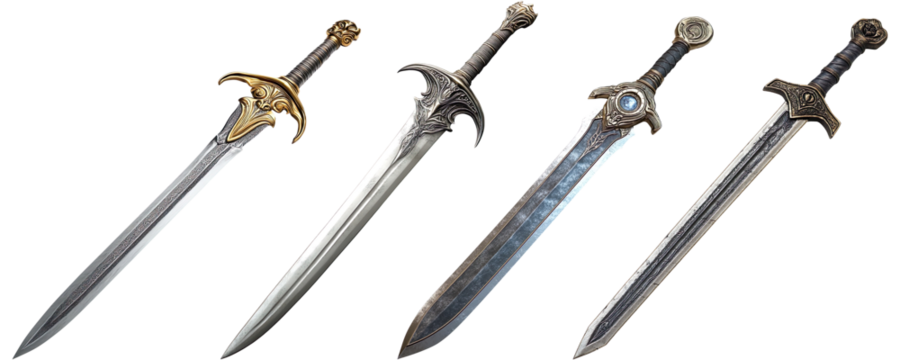 Collection of fantasy swords, isolated on a transparent background