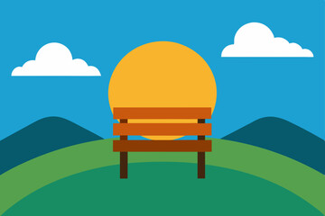 Serene Sunset Park Bench Peaceful Landscape Illustration