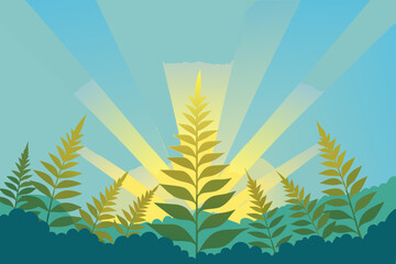 Sunrise Ferns A Serene Landscape Illustration