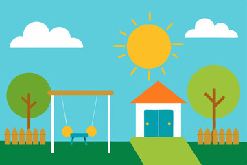 Sunny Day Playground Kids' Swing Set Fun in a Colorful Backyard