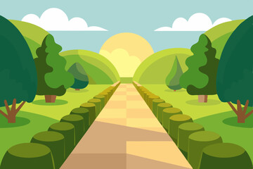 Serene Garden Path A Tranquil Landscape Illustration