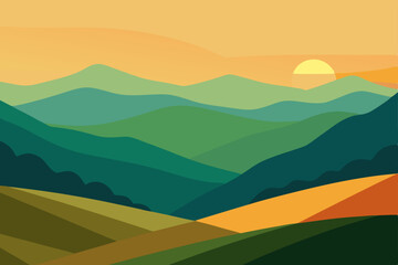 Serene Sunset Mountain Landscape A Vibrant Illustration of Nature's Beauty