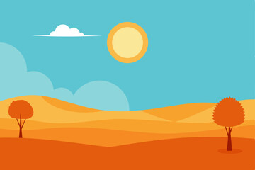 Autumn Desert Landscape Sun, Sand, and Trees Illustration