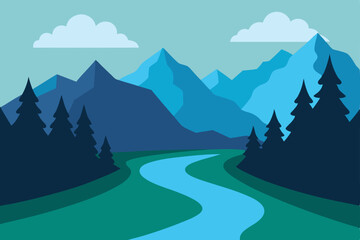 Serene Mountain River Landscape A Breathtaking Vista of Nature's Beauty