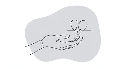 Hand holding heart with lifeline; minimal illustration