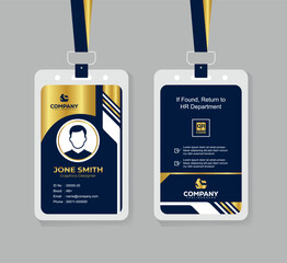 Modern Navy Blue White and Gold Office ID Card Design with QR Code for Company Staff and Employee