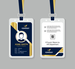 Modern Navy Blue White and Gold Office ID Card Design with QR Code for Company Staff and Employee