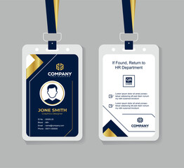 Modern Navy Blue White and Gold Office ID Card Design with QR Code for Company Staff and Employee