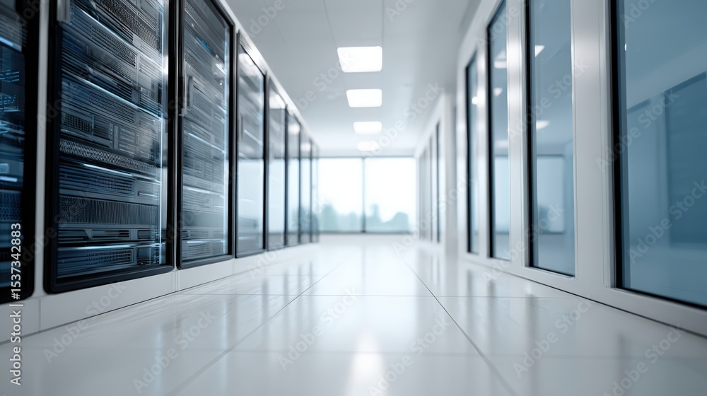 Aufkleber Server Room With Data Storage Racks, Representing High Tech Infrastructure and Data Management