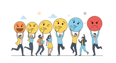 Fototapeta premium Diverse Emotions Expressed by a Group of People Holding Emoji Balls