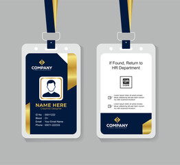 Modern Navy Blue White and Gold Office ID Card Design with QR Code for Company Staff and Employee