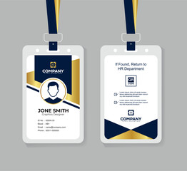 Modern Navy Blue White and Gold Office ID Card Design with QR Code for Company Staff and Employee